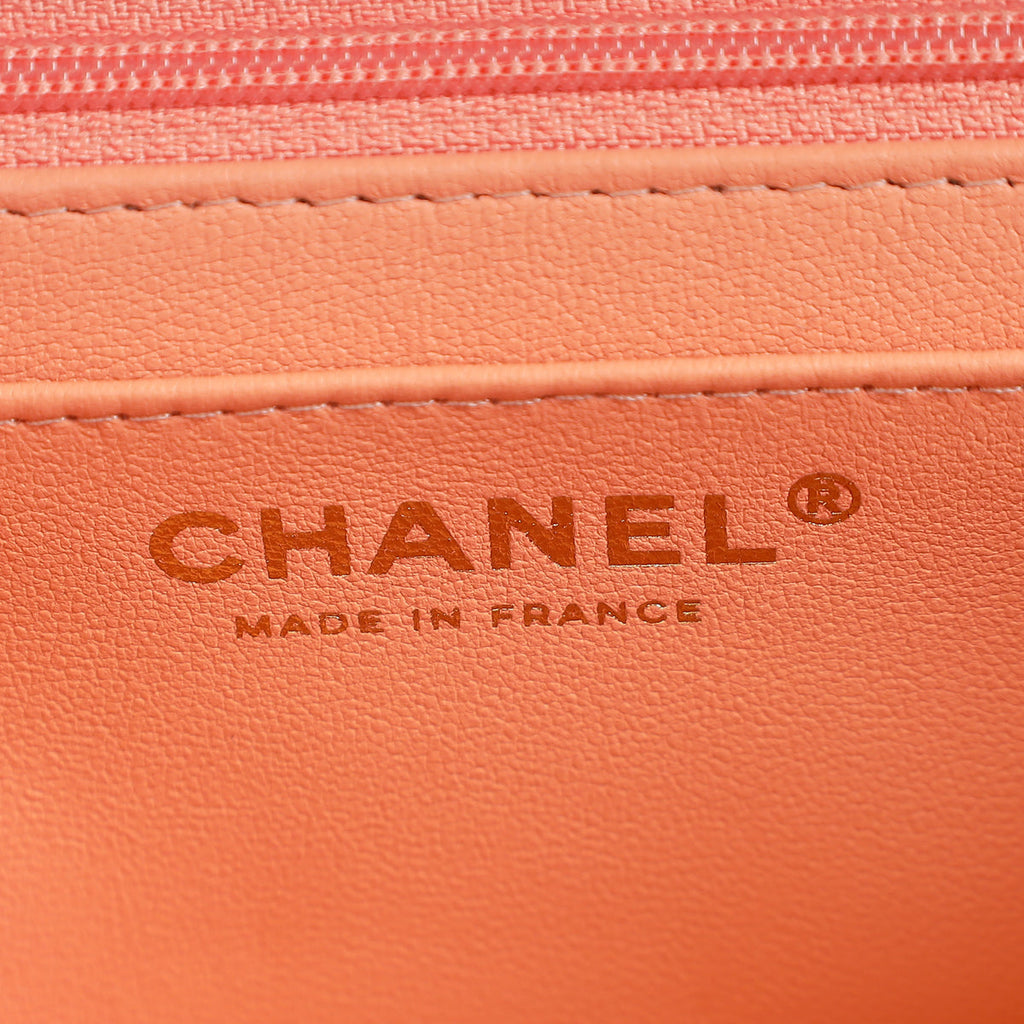 Chanel Coral Tweed Top Handle Mini Rectangular Flap Bag