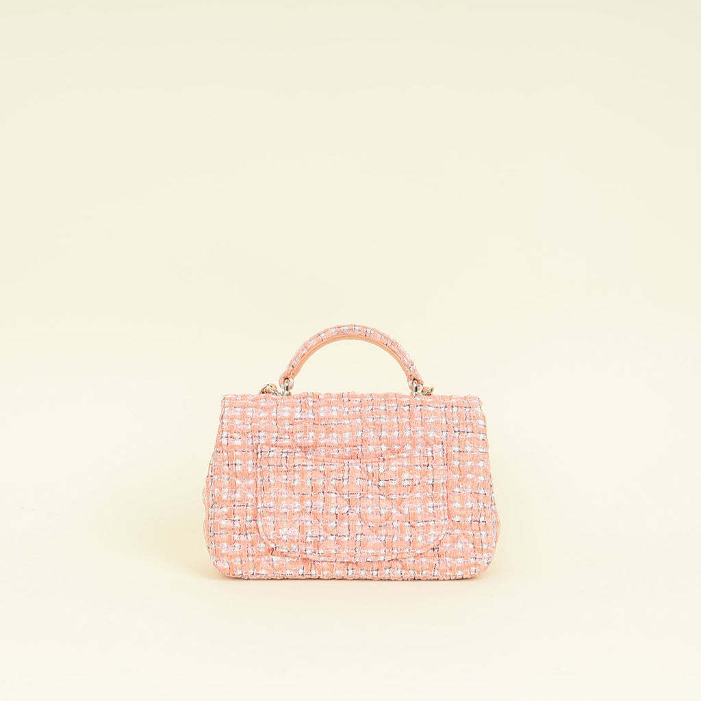Chanel Coral Tweed Top Handle Mini Rectangular Flap Bag