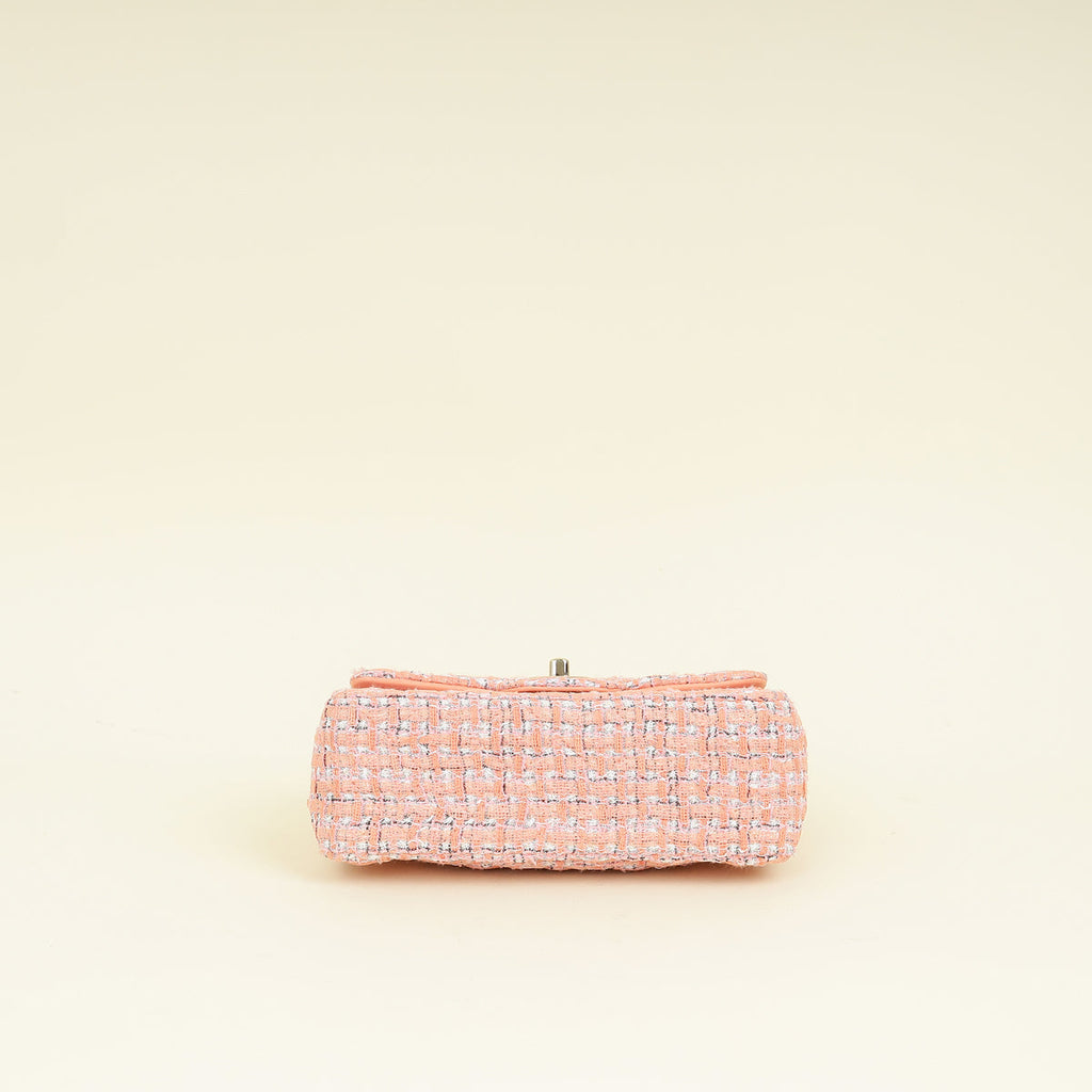 Chanel Coral Tweed Top Handle Mini Rectangular Flap Bag