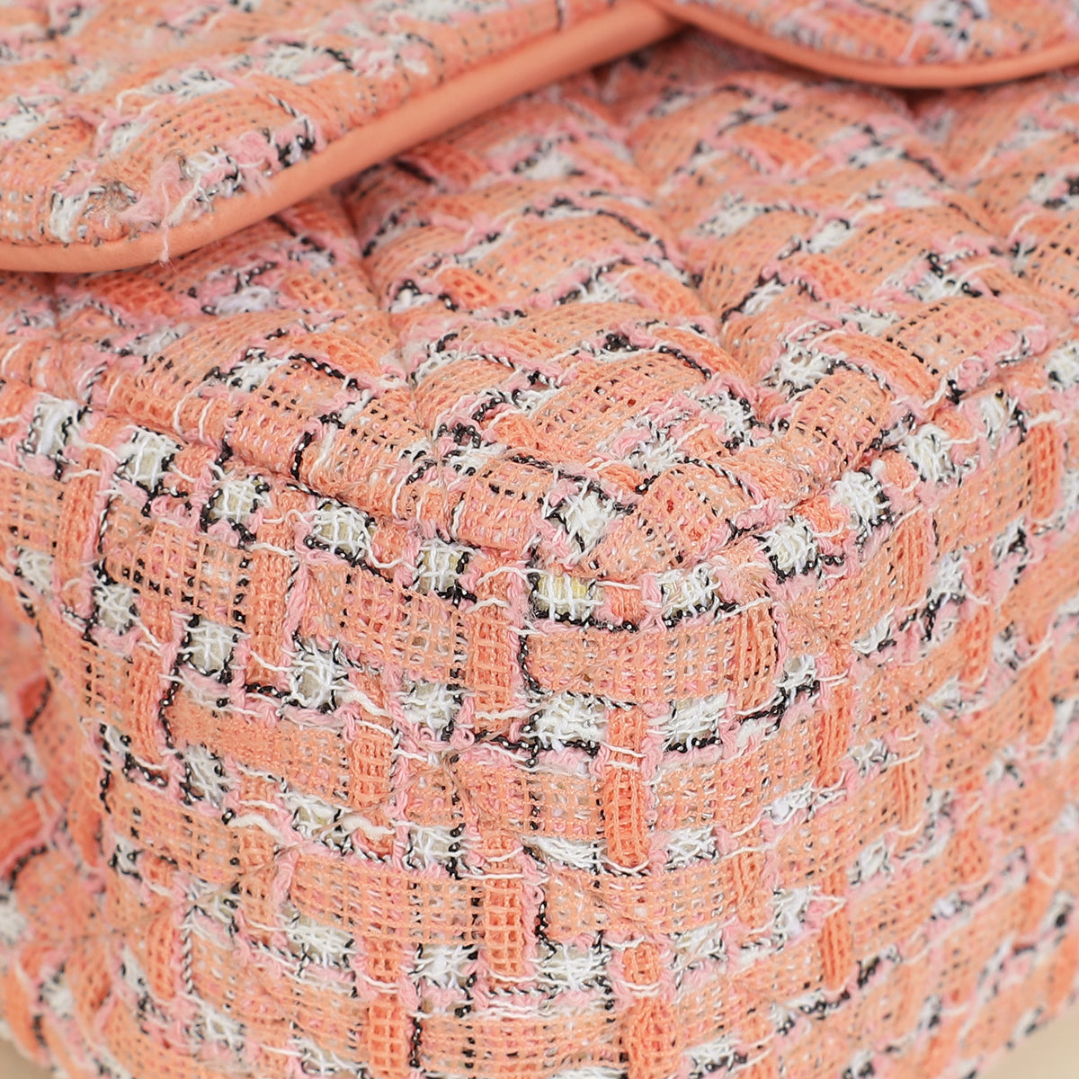 Chanel Coral Tweed Top Handle Mini Rectangular Flap Bag