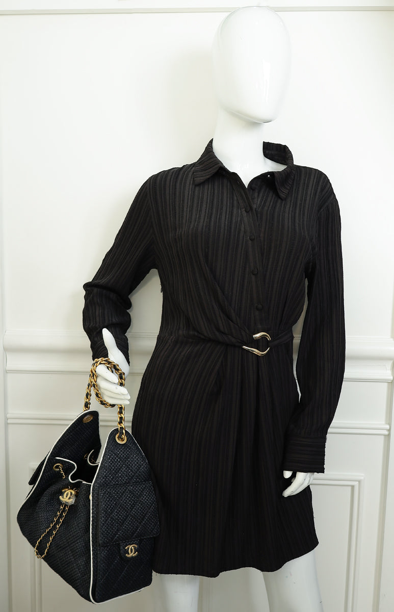 Chanel Black CC 25 Raffia Small Handbag