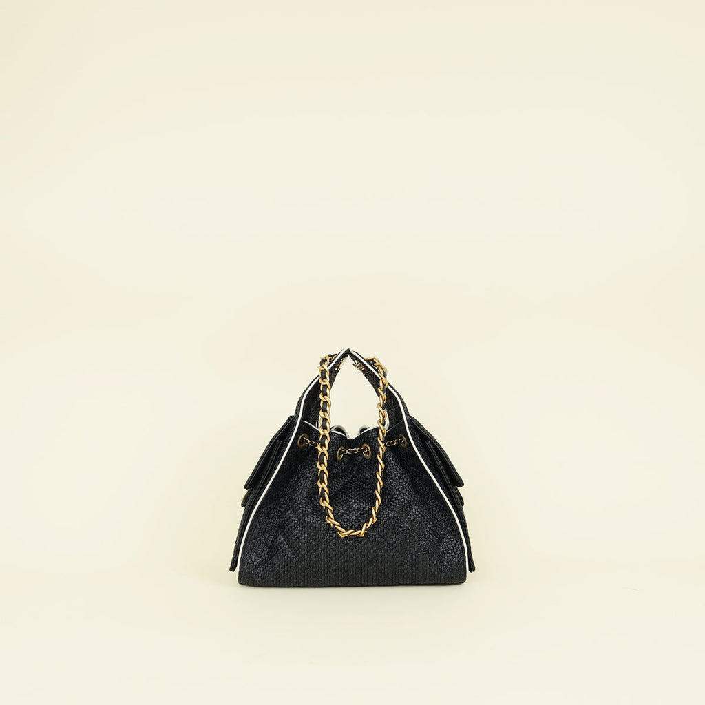 Chanel Black CC 25 Raffia Small Handbag