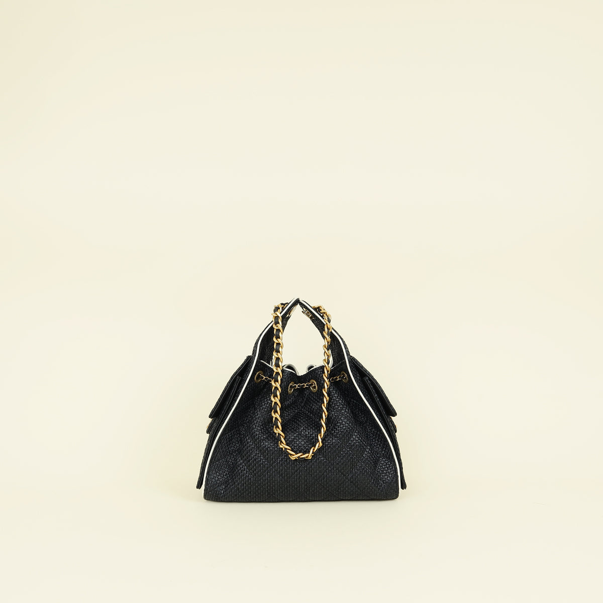 Chanel Black CC 25 Raffia Small Handbag