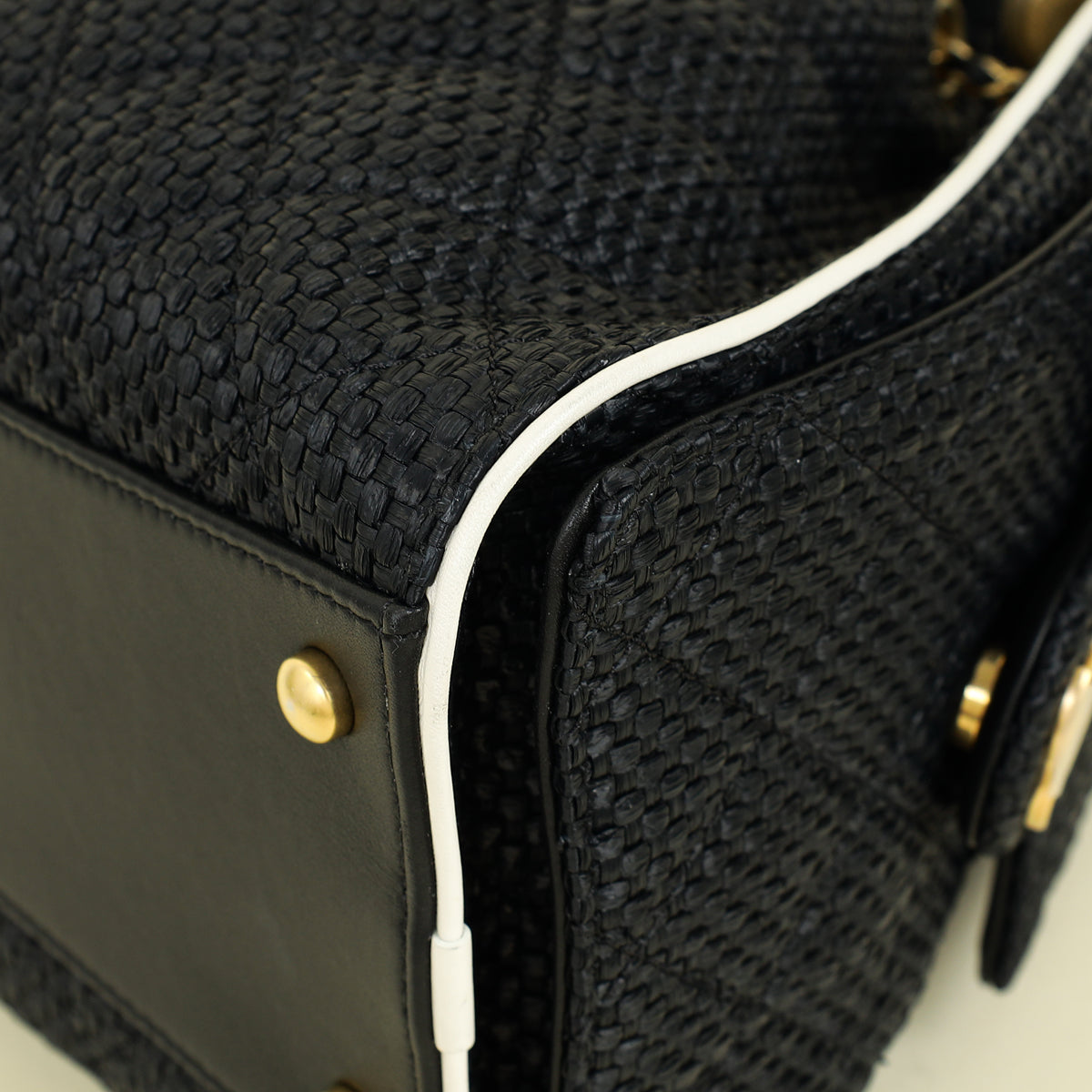 Chanel Black CC 25 Raffia Small Handbag