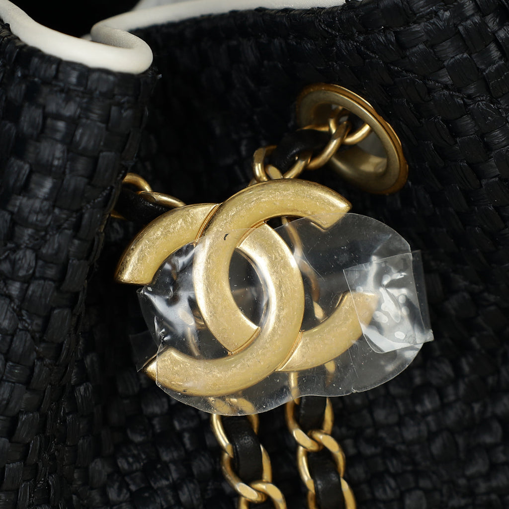 Chanel Black CC 25 Raffia Small Handbag