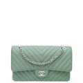 Chanel Sea Green Classic Chevron Double Flap Medium Bag