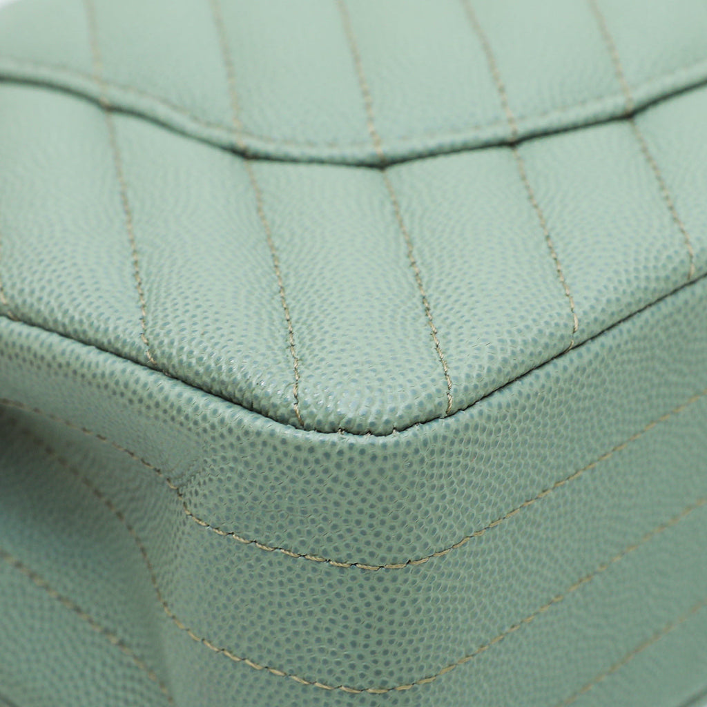 Chanel Sea Green Classic Chevron Double Flap Medium Bag