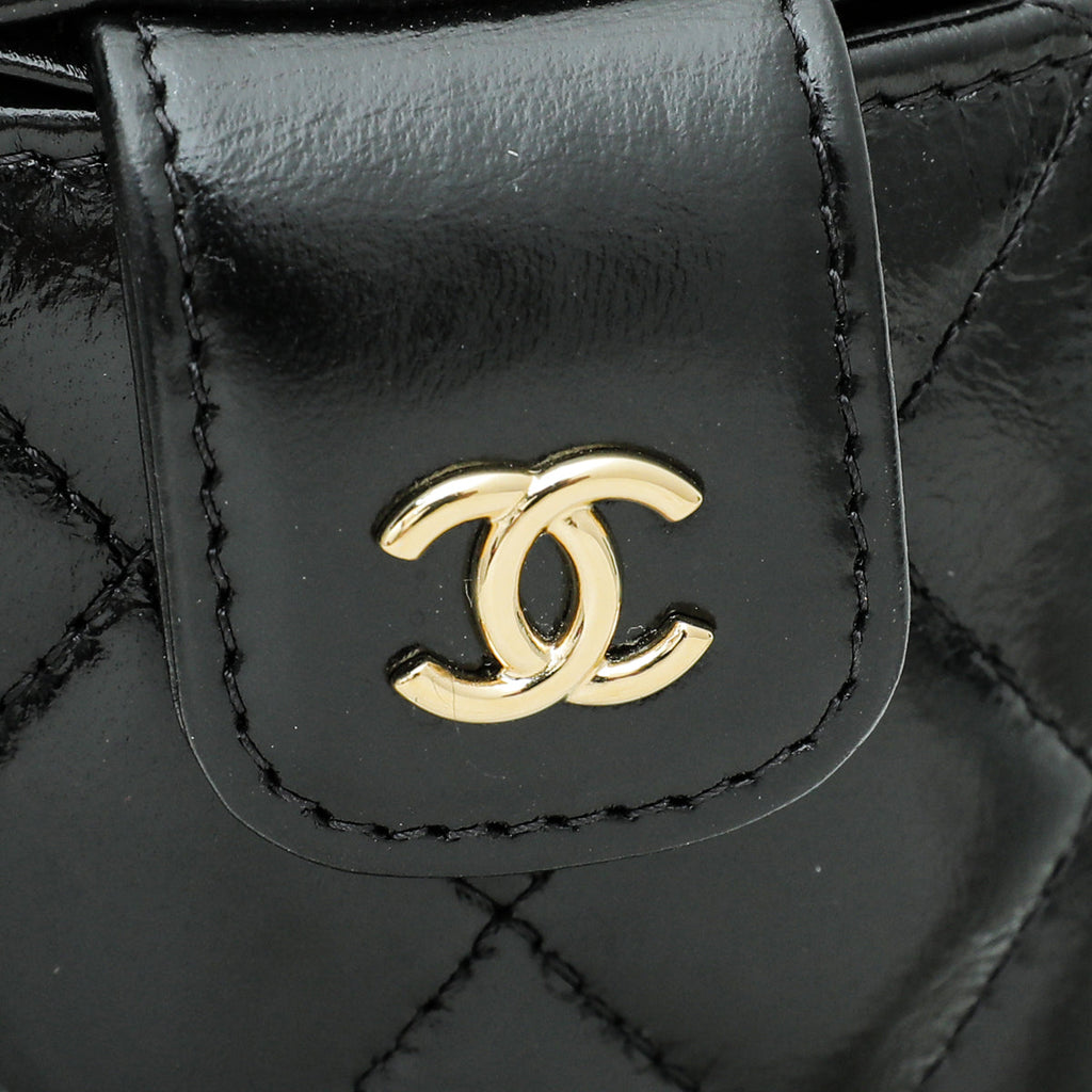 Chanel Black Metallic Round Top Handle Vanity Bag