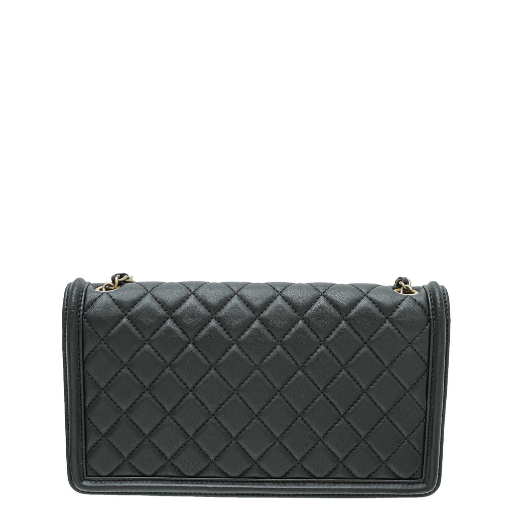 Chanel Black Vintage Studded Boy Brick Horizontal Chain Bag