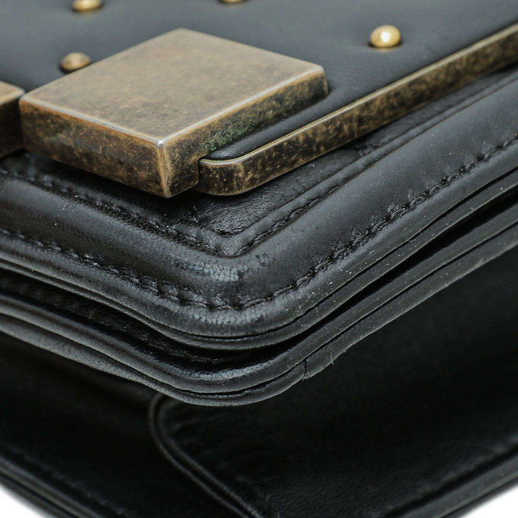 Chanel Black Vintage Studded Boy Brick Horizontal Chain Bag