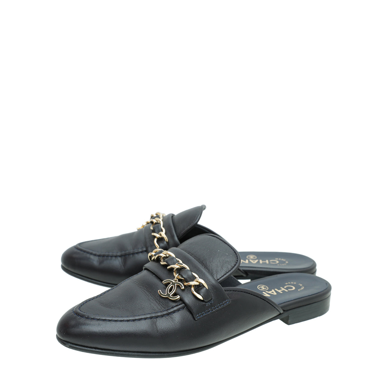 Chanel Indigo Blue CC Chain Mules 38
