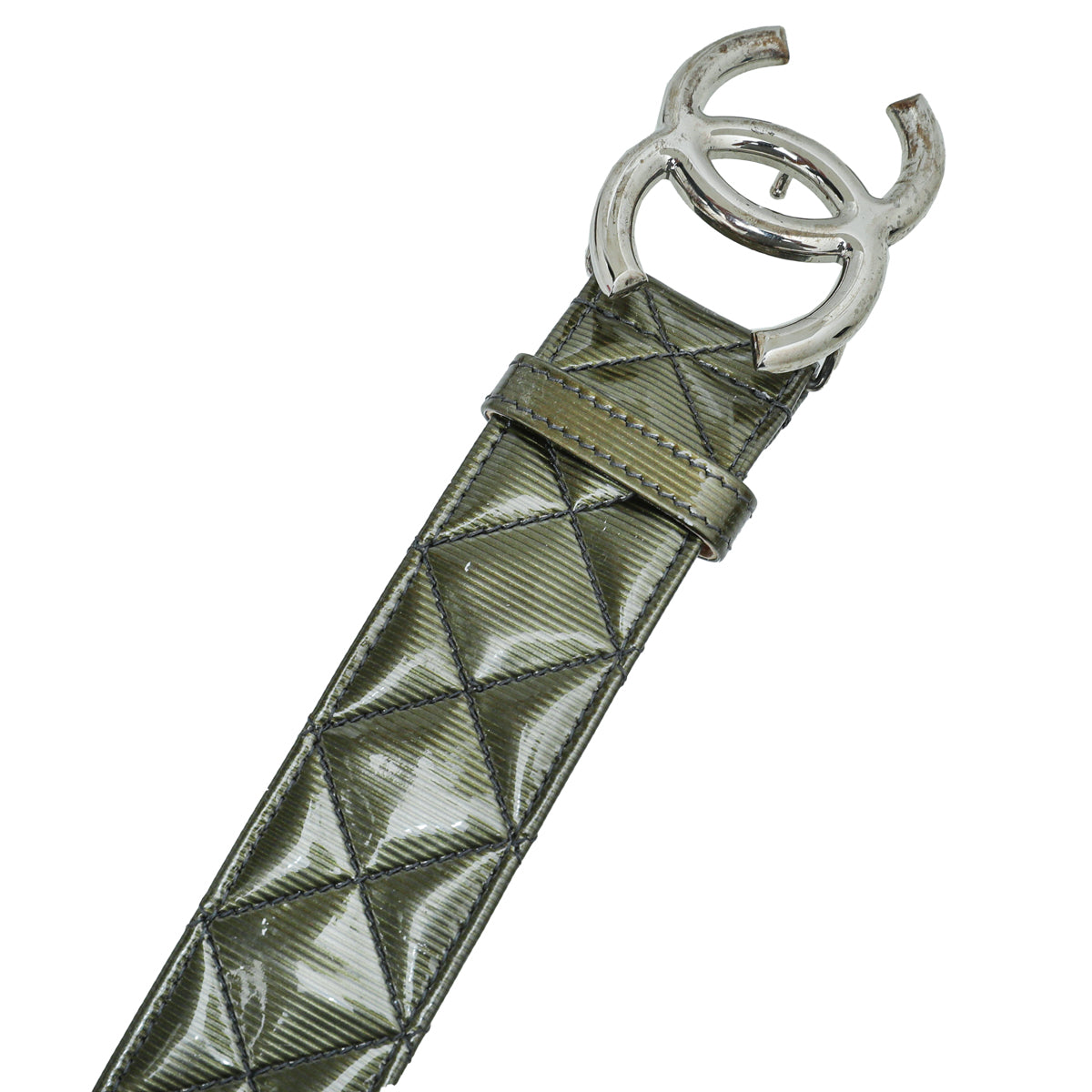 Chanel Olive Diamond Quilt CC Buckle Belt 34