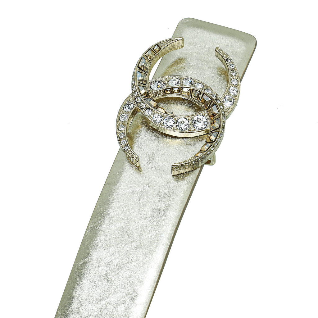 Chanel Metallic Gold CC Crescent Moon Crystal Buckle Belt 34