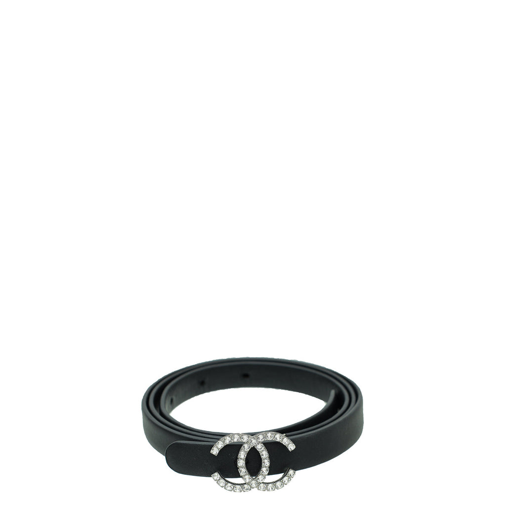 Chanel Black CC Crystal Buckle Slim Belt 32