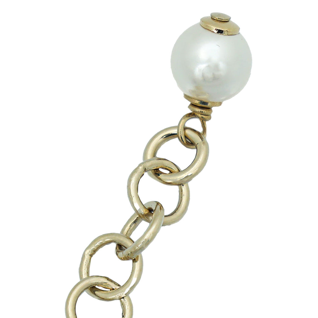 Chanel White CC Heart w/Crystal & Faux Pearl Multi Chain Belt