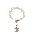 Chanel White CC Crystal Drop Charm Pearl Bracelet