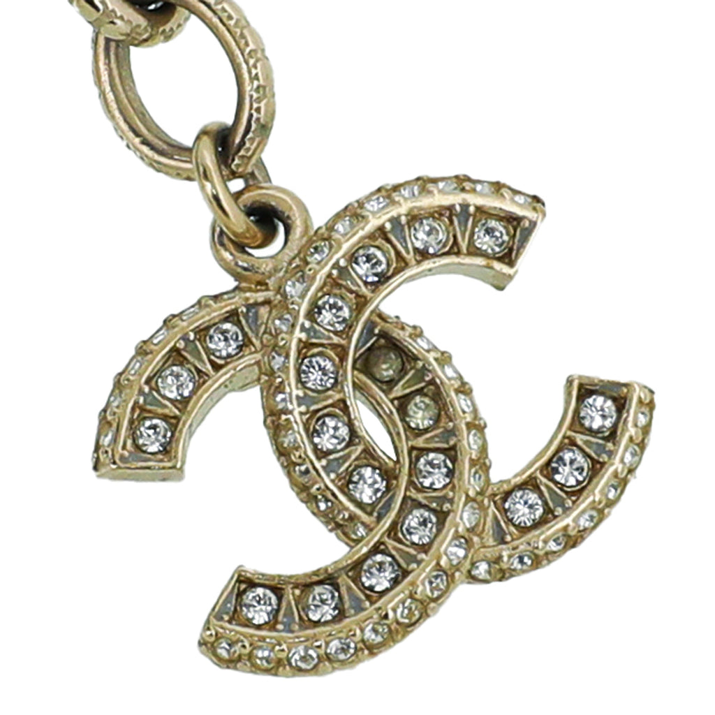 Chanel White CC Crystal Drop Charm Pearl Bracelet