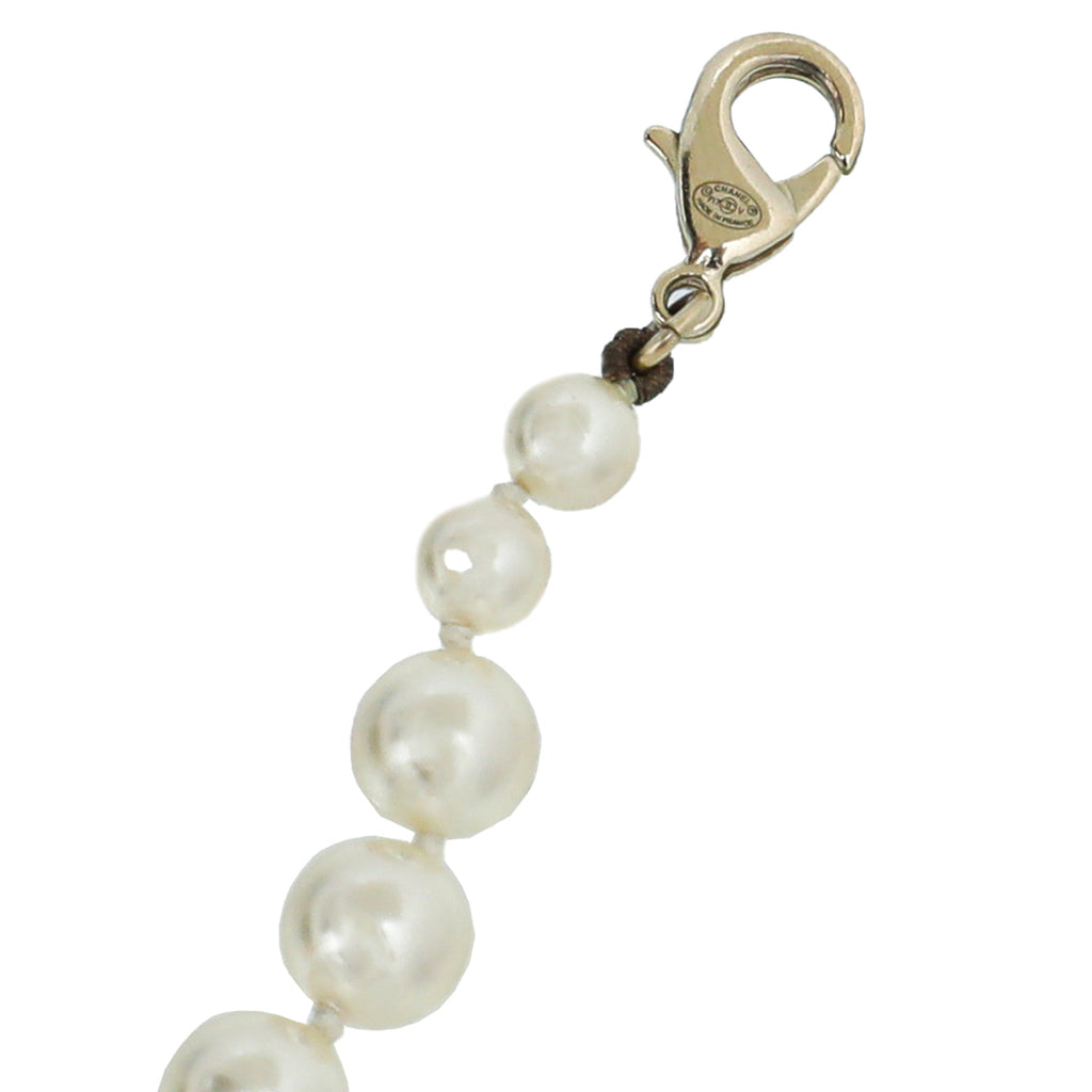 Chanel White CC Crystal Drop Charm Pearl Bracelet