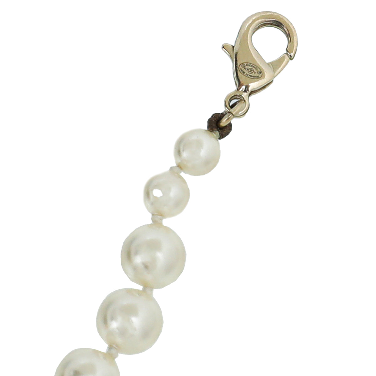 Chanel White CC Crystal Drop Charm Pearl Bracelet