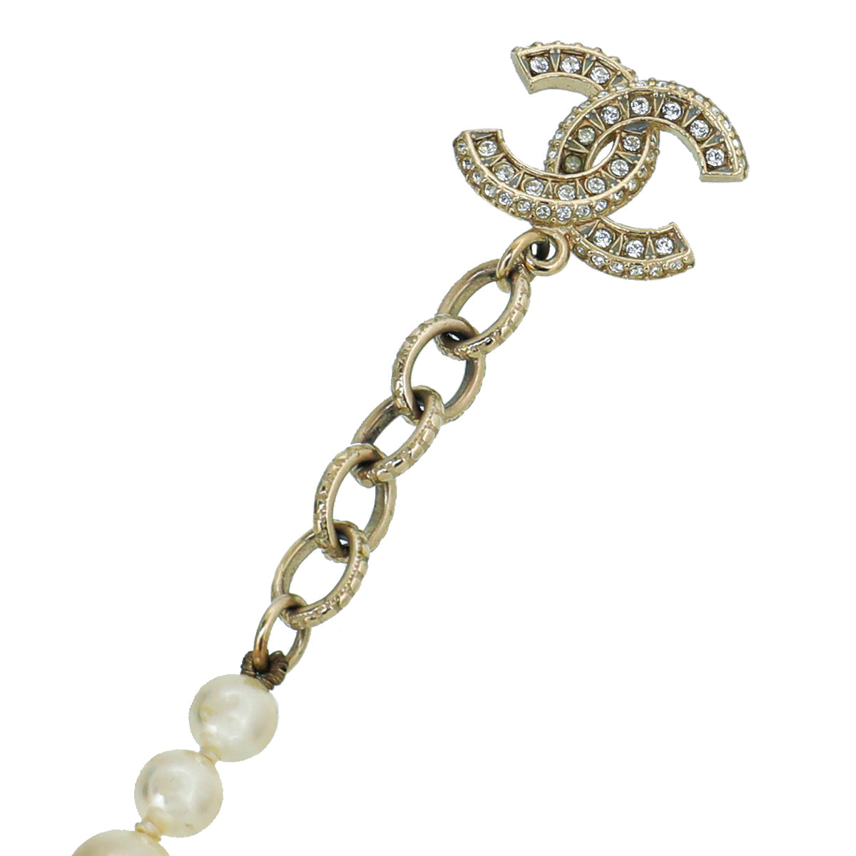 Chanel White CC Crystal Drop Charm Pearl Bracelet
