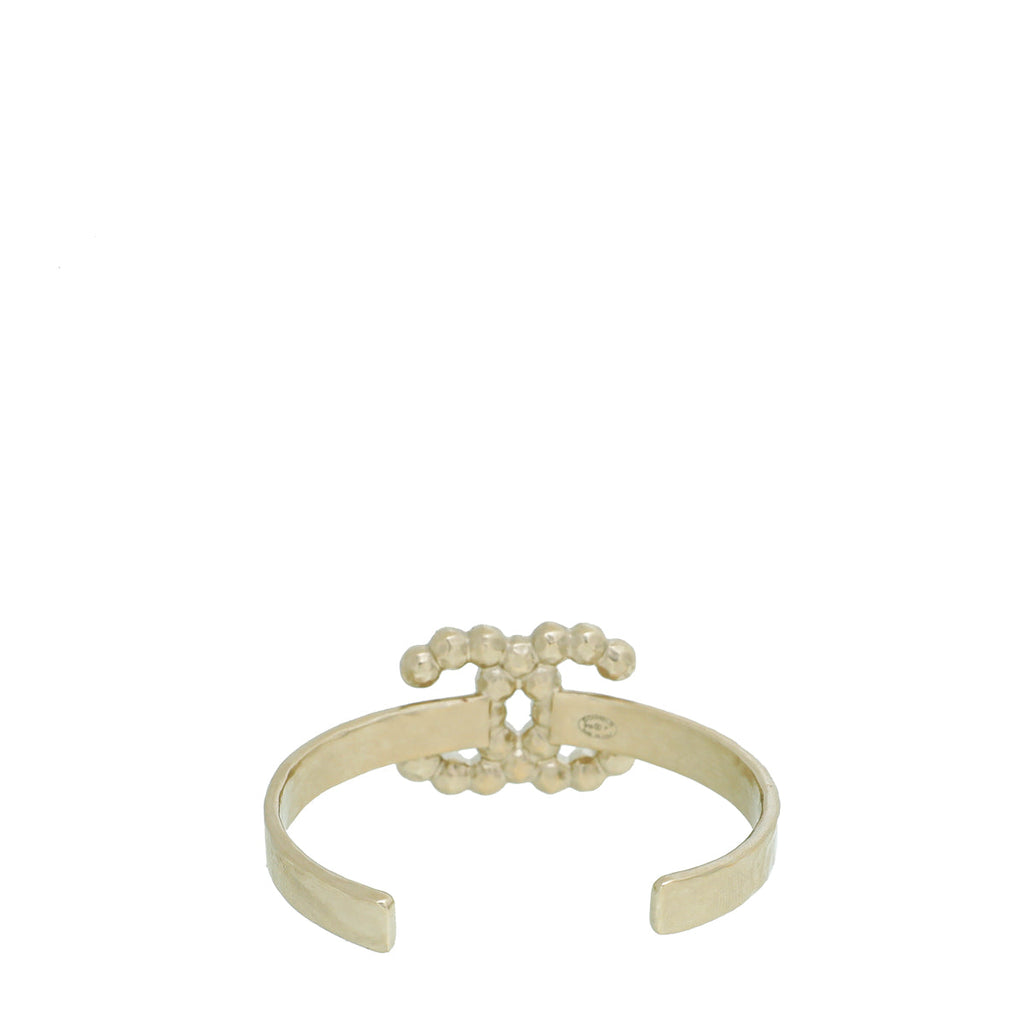 Chanel Light Gold CC Faux Pearl Cuff Bangle
