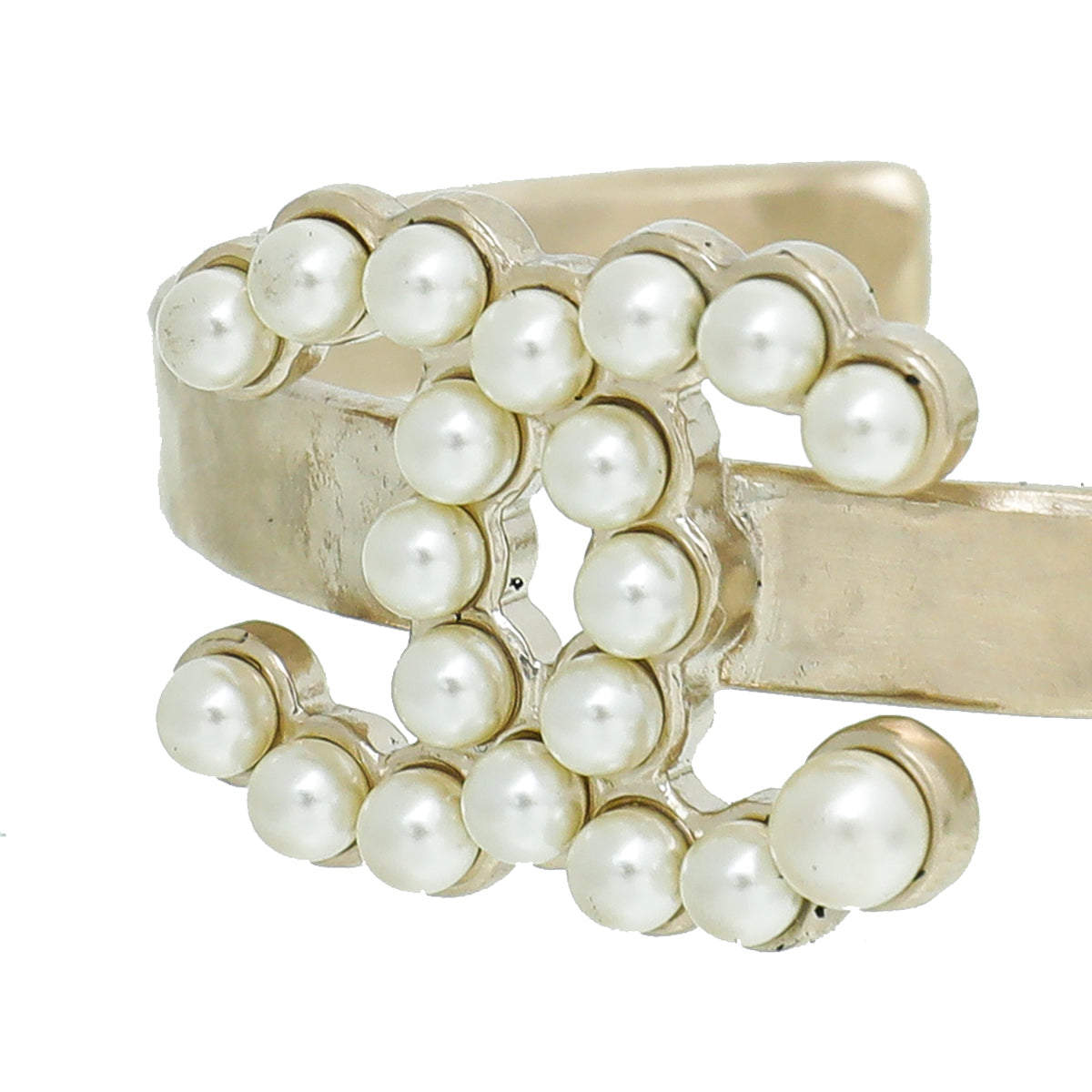Chanel Light Gold CC Faux Pearl Cuff Bangle