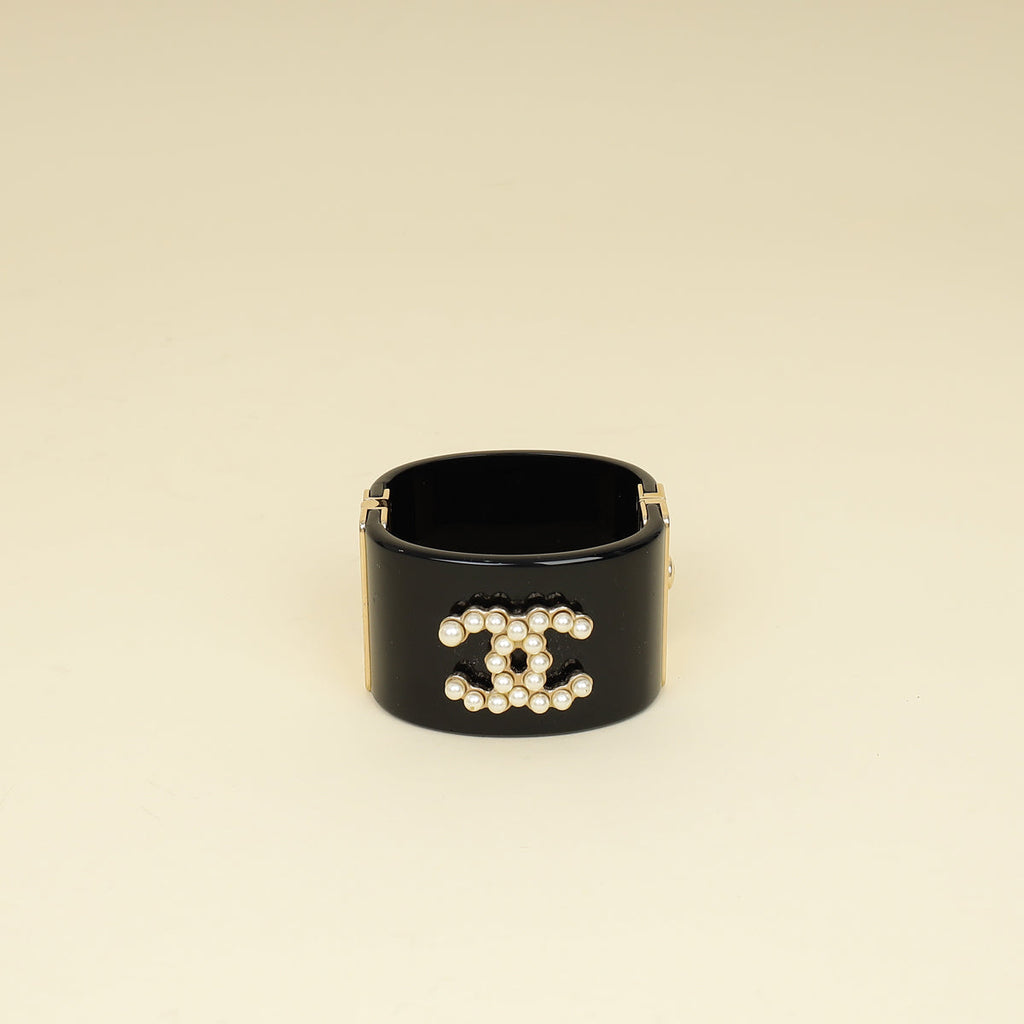 Chanel Bicolor Resin Pearl CC Cuff Bracelet
