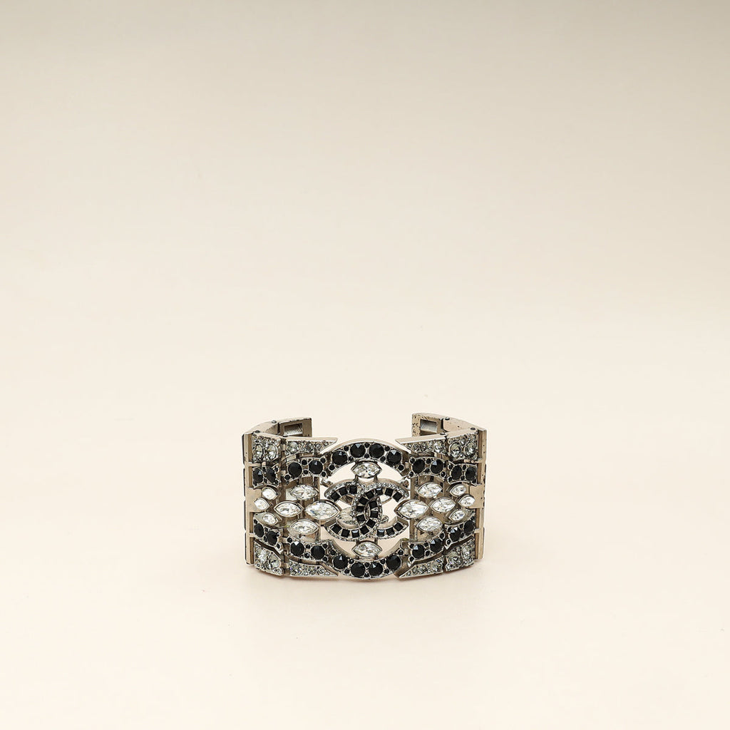 Chanel Black CC Crystal Wide Cuff Bracelet