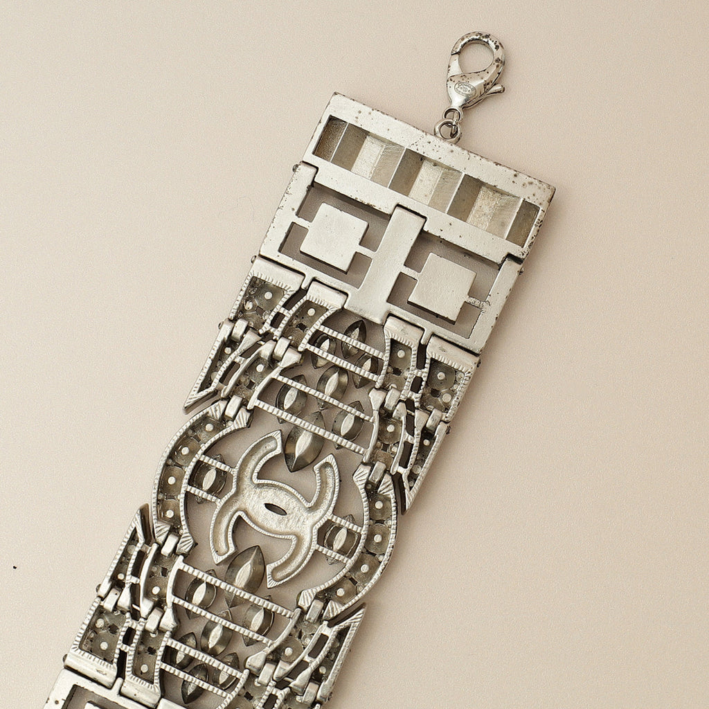 Chanel Black CC Crystal Wide Cuff Bracelet
