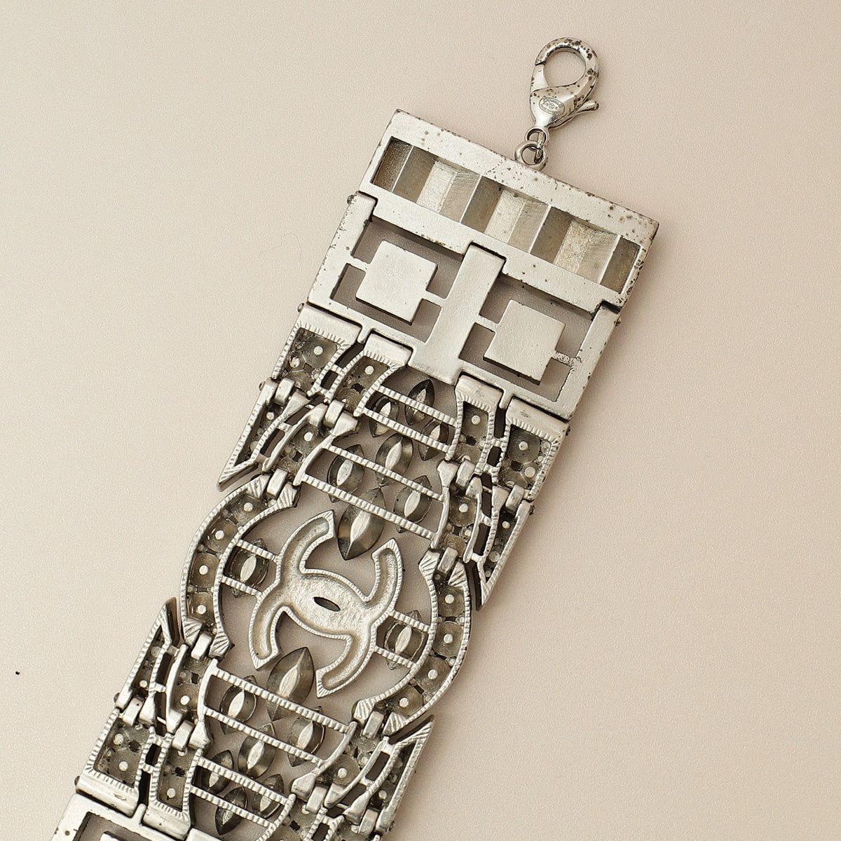 Chanel Black CC Crystal Wide Cuff Bracelet