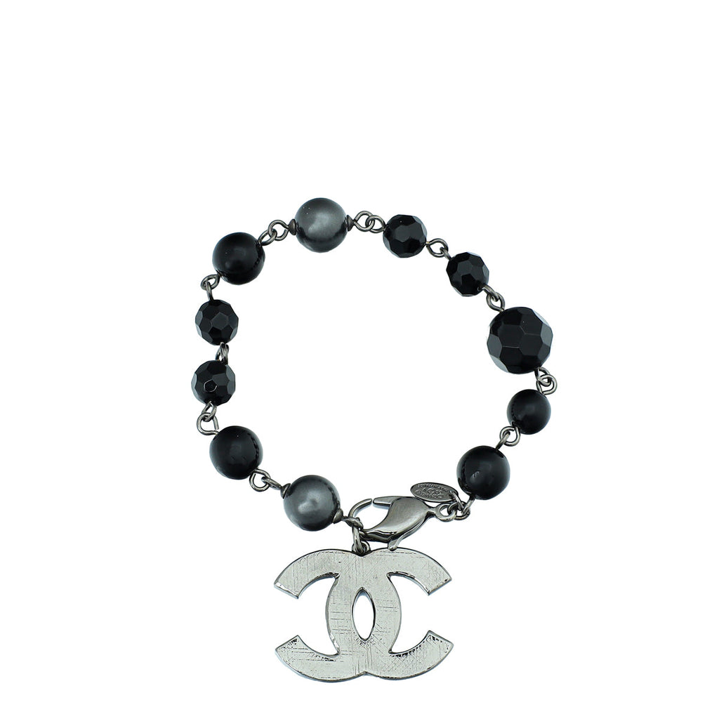 Chanel Black Glass Pearl CC Small Bracelet