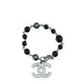 Chanel Black Glass Pearl CC Small Bracelet