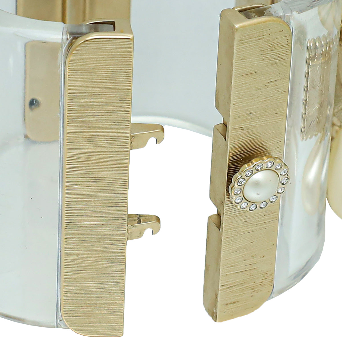 Chanel White CC Crystal Pearl Cuff Bracelet