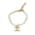 Chanel White CC Drop Charm Pearl Bracelet