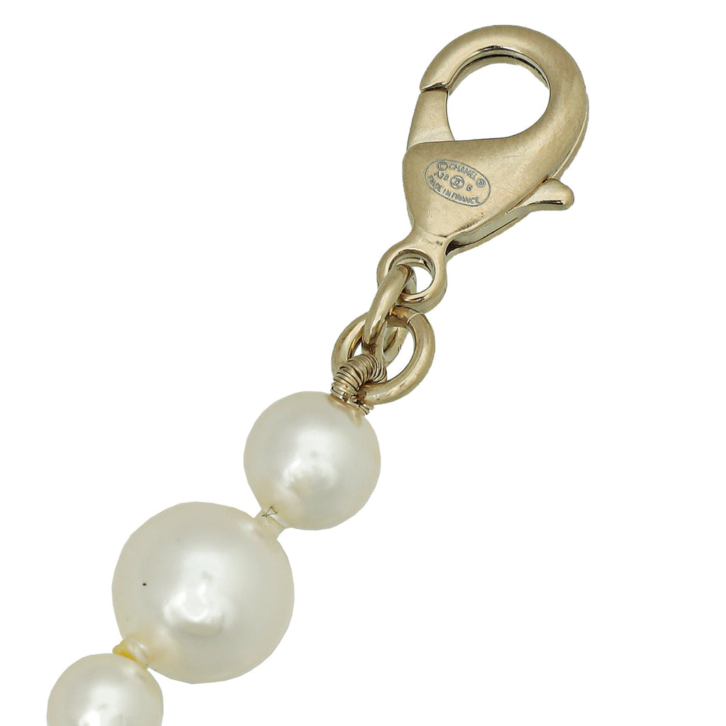 Chanel White CC Drop Charm Pearl Bracelet