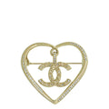 Chanel Gold CC Diamanté Heart Brooch