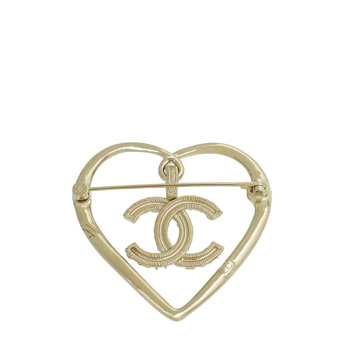 Chanel Gold CC Diamanté Heart Brooch