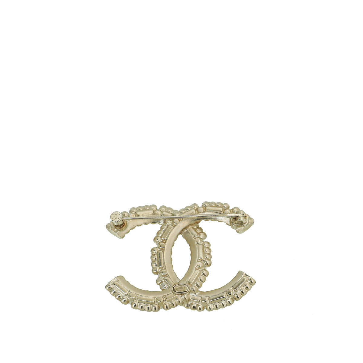 Chanel Light Gold Finish Faux Pearl Strass CC Brooch