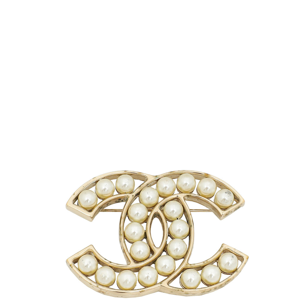Chanel Gold CC Pearl Brooch