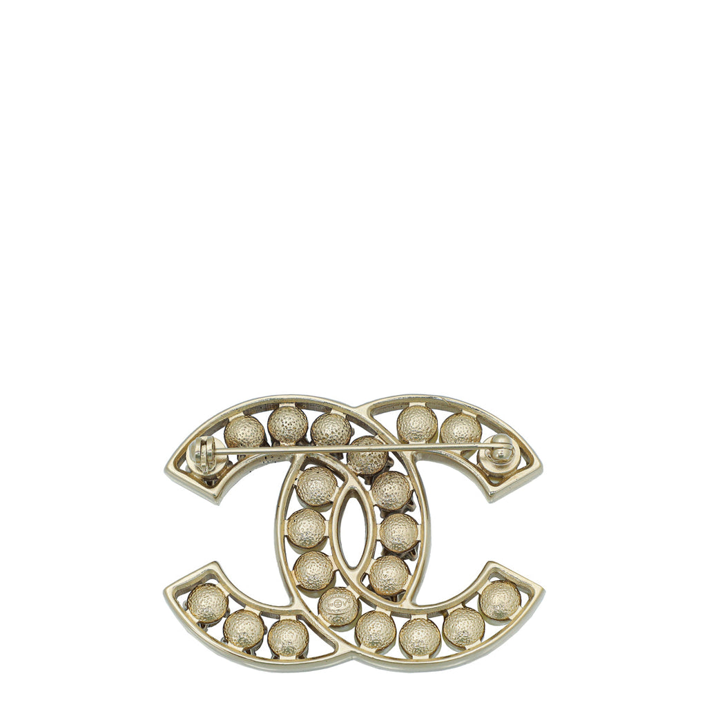 Chanel White CC Crystal Pearl Brooch
