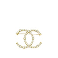 Chanel White CC Pearl Crystal Brooch