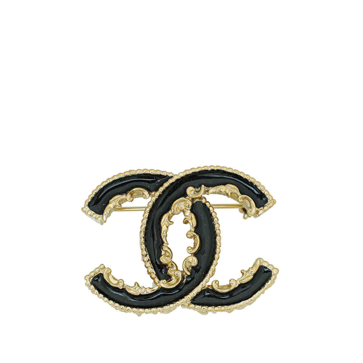 Chanel Black Enamel CC Baroque Brooch