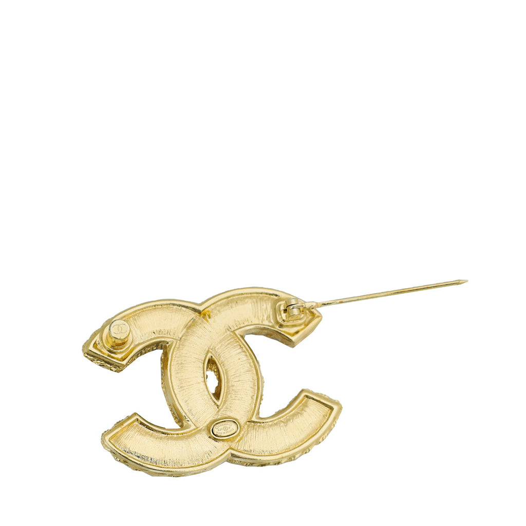 Chanel Bicolor Floral Beaded Faux Pearl CC Brooch