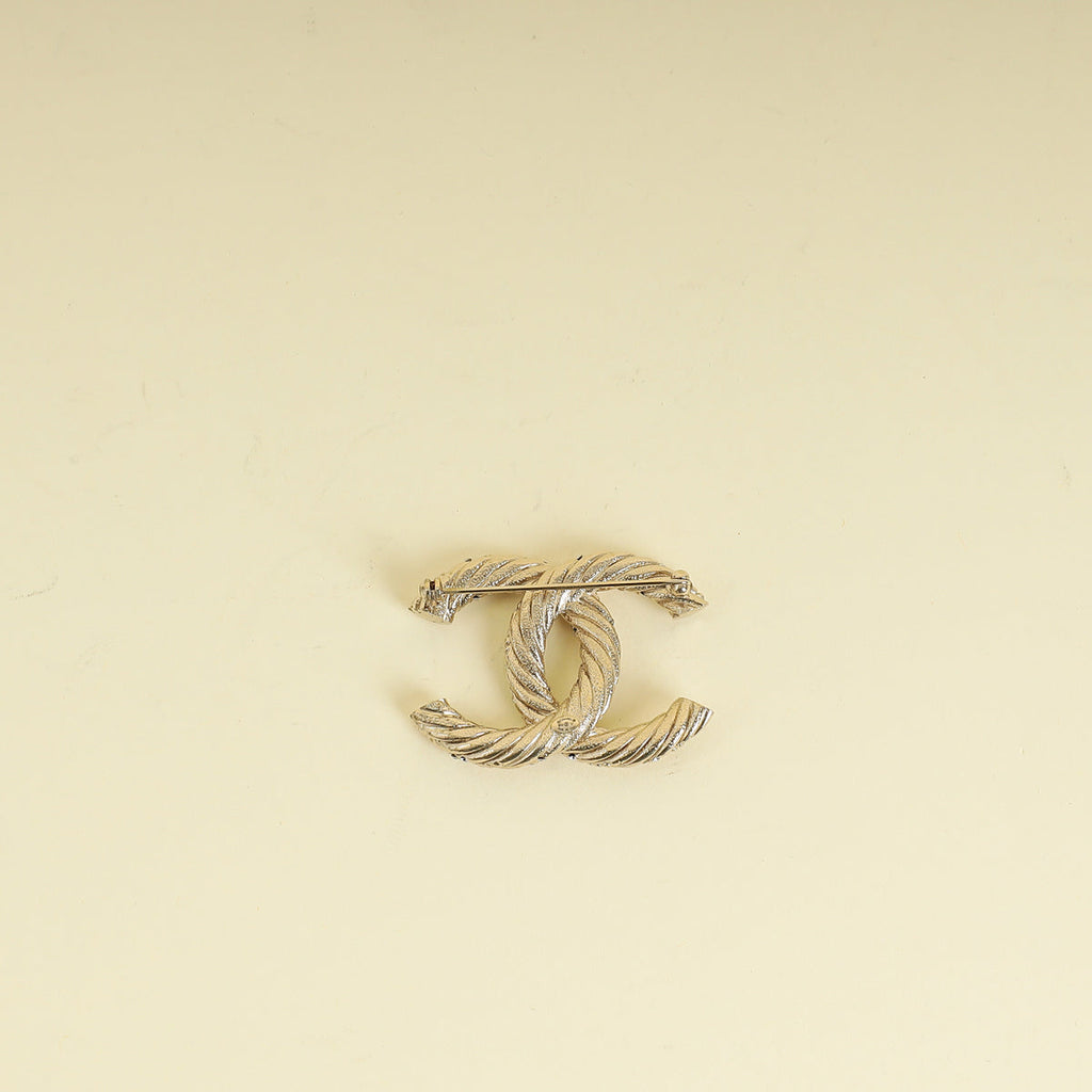 Chanel Light Gold CC Twisted Crystal Brooch