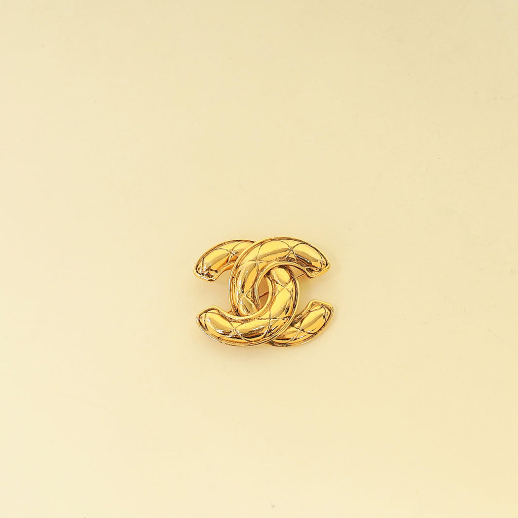 Chanel Gold Finish Vintage Quilted CC Brooch