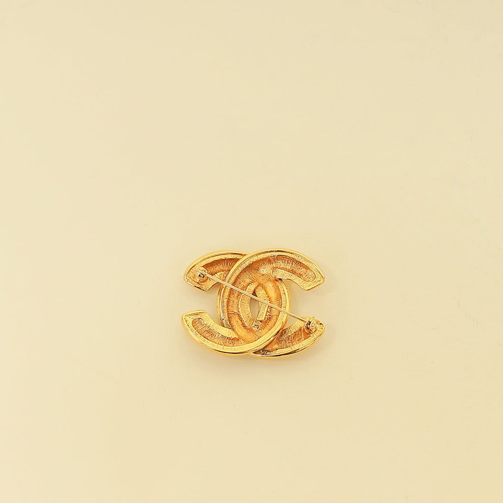 Chanel Gold Finish Vintage Quilted CC Brooch