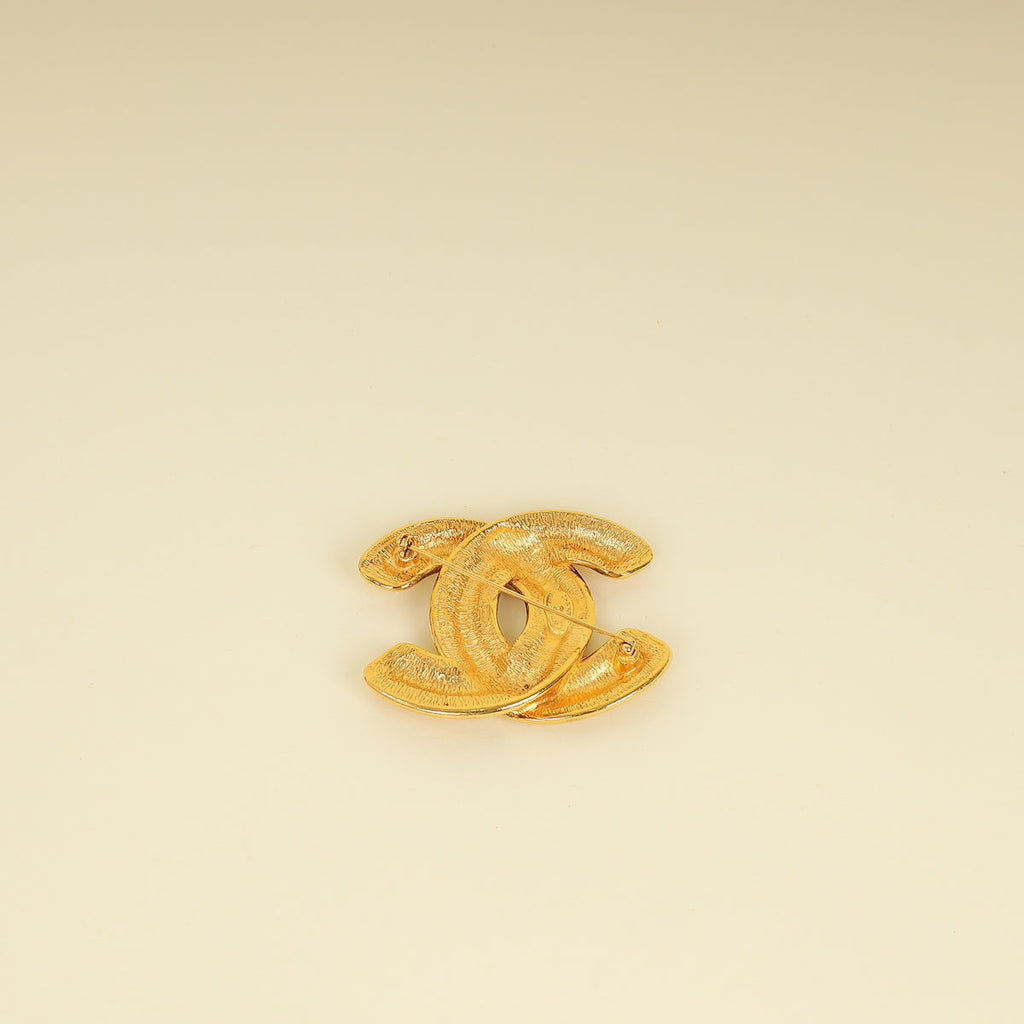 Chanel Gold CC Vintage Quilt Pattern Brooch