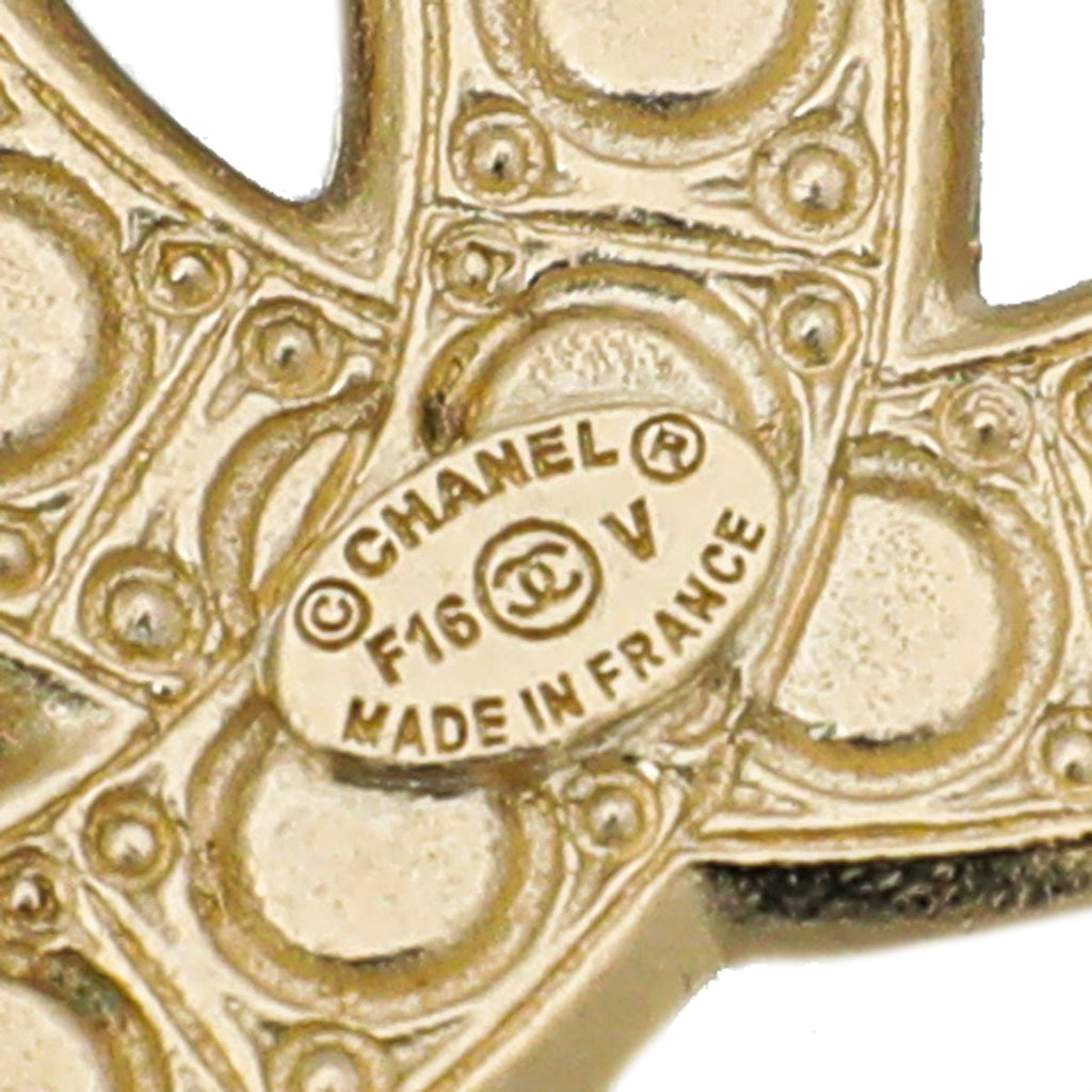 Chanel Gold Finish Crystal Pearl CC Brooch