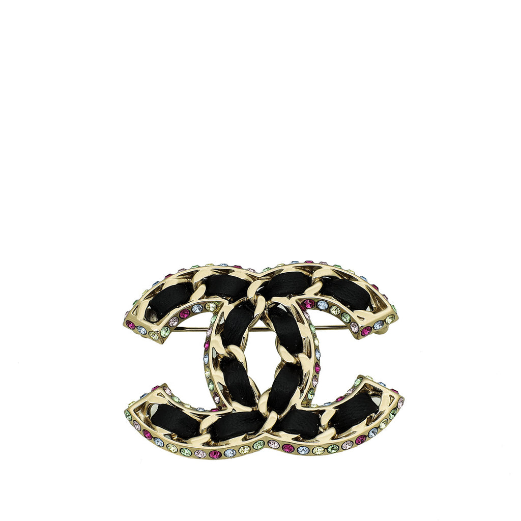 Chanel Black Interwoven CC Crystal Brooch
