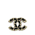 Chanel Black Interwoven CC Crystal Brooch